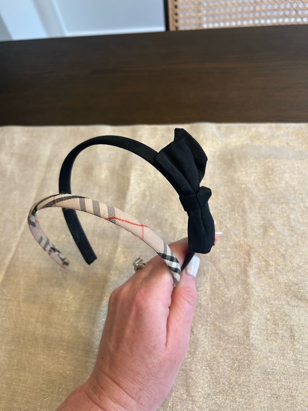 Black Bow Headband and Plaid Pattern Headband Duo